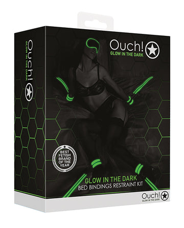 Shots America Ouch! Glow in the Dark Bed Bindings Restraint Kit, Neon Green