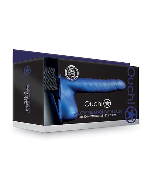 Shots America LLC OU817MBL Ouch 8-Inch Ribbed Hollow Strap On, Blue PP/PVC