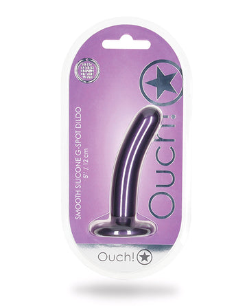 Shots Ouch! Smooth G-Spot Dildo, 5-Inch Metallic Purple Silicone