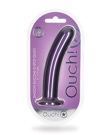 Shots Ouch! Smooth G-Spot Dildo, 7 Inch Metallic Purple Liquid Silicone
