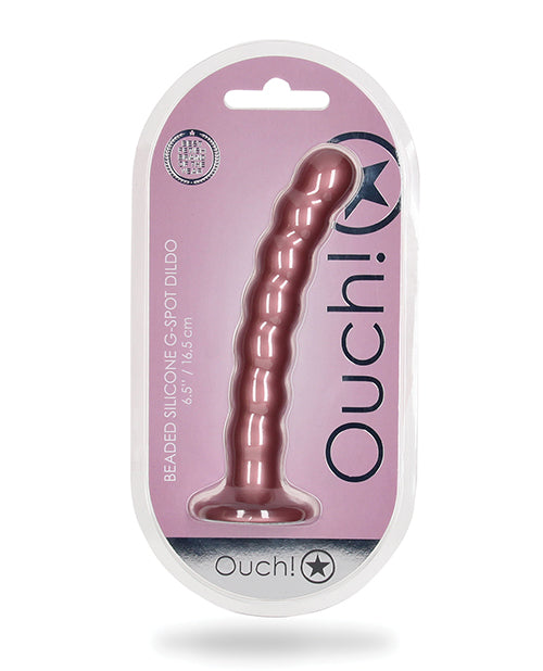 Shots Ouch! Liquid Silicone Beaded G-Spot Dildo, 6.5-inch Rose Gold