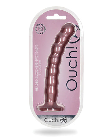 Shots America LLC Ouch! 8" Beaded G-Spot Dildo, Rose Gold Silicone