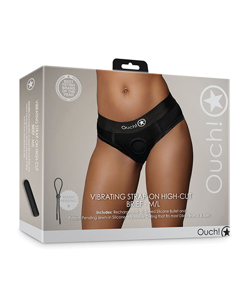 Shots Ouch Vibrating Strap-On High-Cut Brief, Black M/L