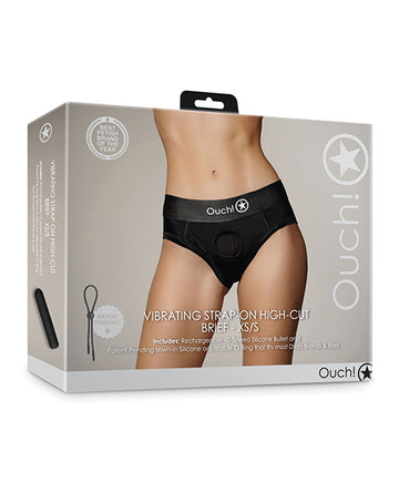 Shots Ouch Vibrating Strap-On Brief, Black XS/S