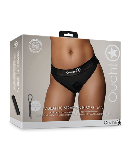 Shots Ouch Vibrating Strap-on Hipster, Black M/L