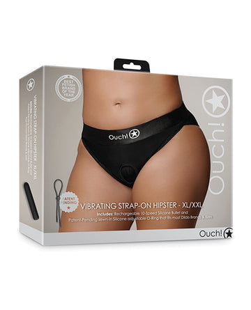 Shots Ouch Vibrating Strap-On Hipster, Black XL/XXL
