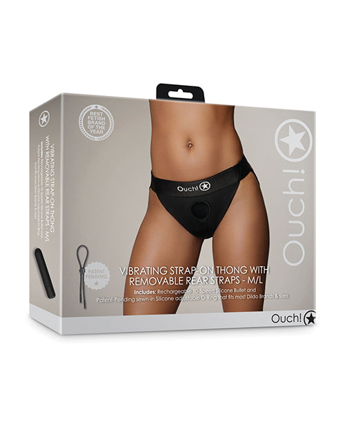 Shots America Ouch Vibrating Strap-On Thong, Removable Straps, M/L Black
