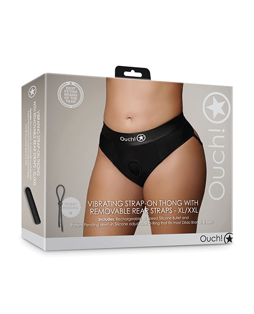 Shots Ouch! Vibrating Strap-on Thong with Removable Rear Straps, Black XL/XXL