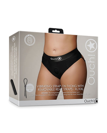 Shots Ouch! Vibrating Strap-on Thong with Removable Rear Straps, Black XL/XXL