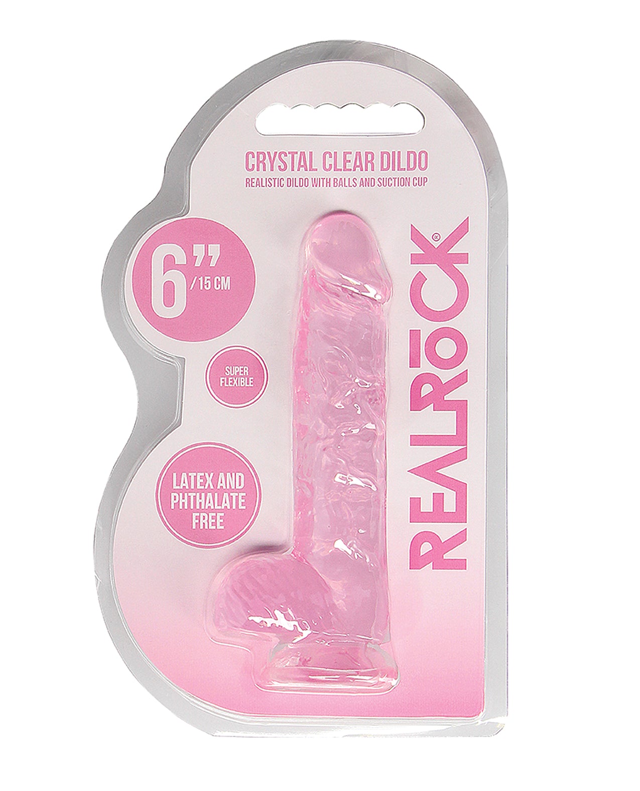 Shots America LLC REA090PNK RealRock Realistic Crystal Clear Dildo w/Balls, Pink