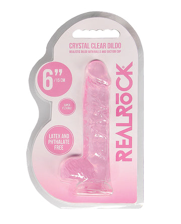 Shots America LLC REA090PNK RealRock Realistic Crystal Clear Dildo w/Balls, Pink