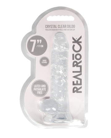 Shots America LLC REA091TRA Realistic Crystal Clear Dildo w/Balls, 7.4"