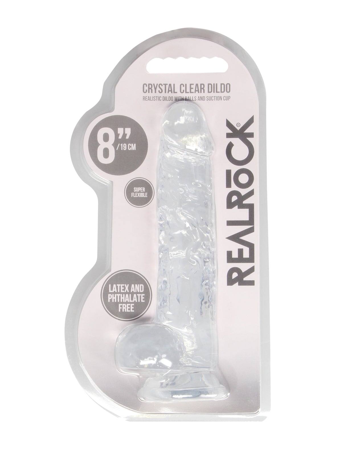 Shots America LLC REA092TRA RealRock Crystal Clear Dildo w/Balls, 8.3-Inch Tall