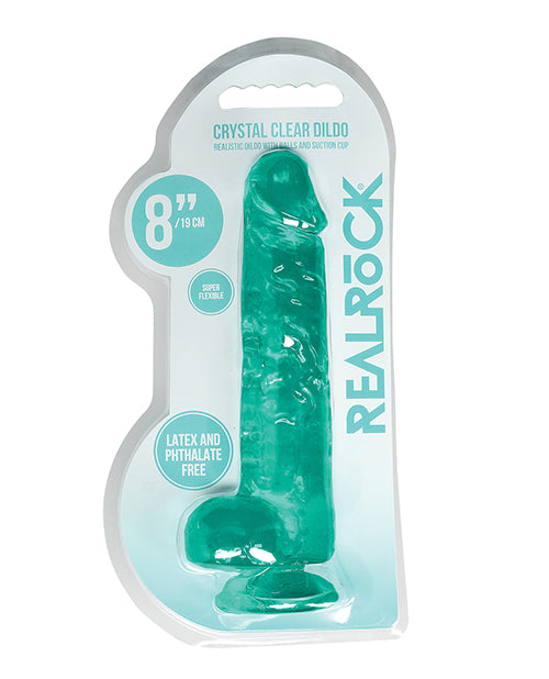 Shots America REA092TUR RealRock Crystal Clear Dildo w/Balls, Turquoise, 8.3" H