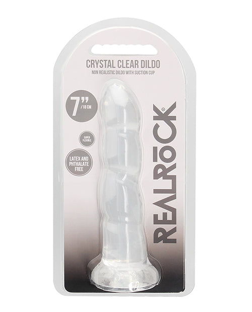 Shots America RealRock Crystal Clear 7" Rippled Dildo, TPE