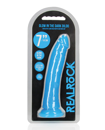 Shots America LLC REA142GLOBLU RealRock Dildo, 7.9" Tall, Glow, Neon Blue