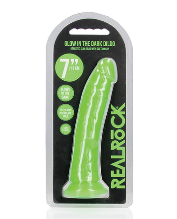 Shots America LLC REA142GLOGRN RealRock 7.9" Slim Dildo, Glow, Neon Green