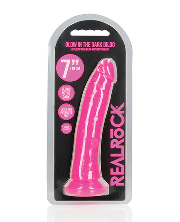 Shots America LLC REA142GLOPNK Slim Glow Dildo, 7.9" Length, TPE