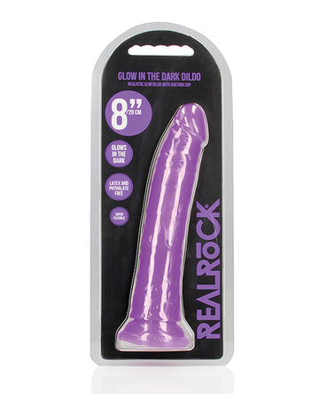 Shots America REA143GLOPUR RealRock 8" Slim Dildo, Neon Purple