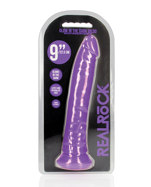 Shots America RealRock Slim Dildo, Glow-in-the-Dark Neon Purple – 9.8"