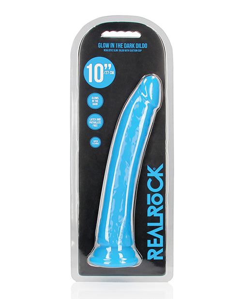 Shots RealRock 10" Slim Glow Dildo, Neon Blue