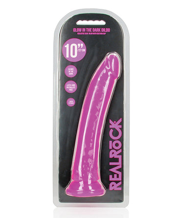 Shots RealRock 10-inch Slim Glow-in-the-Dark Dildo, Neon Purple