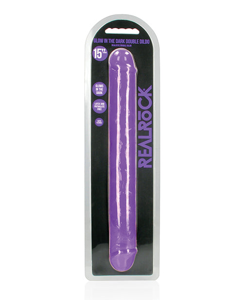 Shots RealRock 15" Double Dong Glow-in-the-Dark, Neon Purple