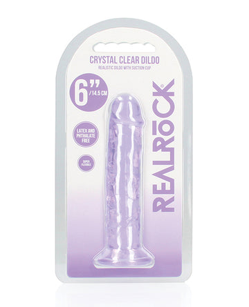 Shots RealRock Crystal Clear Straight Dildo, 6" with Suction Cup - Purple