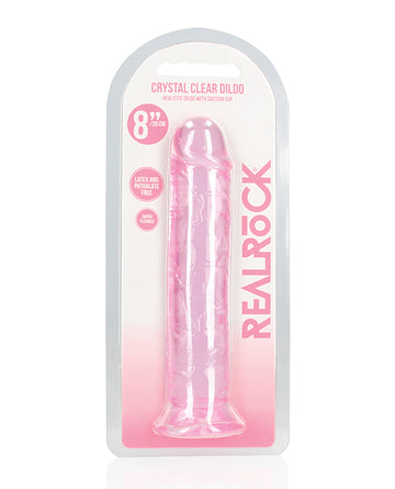 Shots America REA153 RealRock Clear Dildo, Pink, 8.7" H, 7.9" Insertable