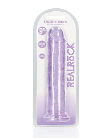 Shots RealRock Crystal Clear Straight Dildo with Suction Cup, 9.8" L, Purple