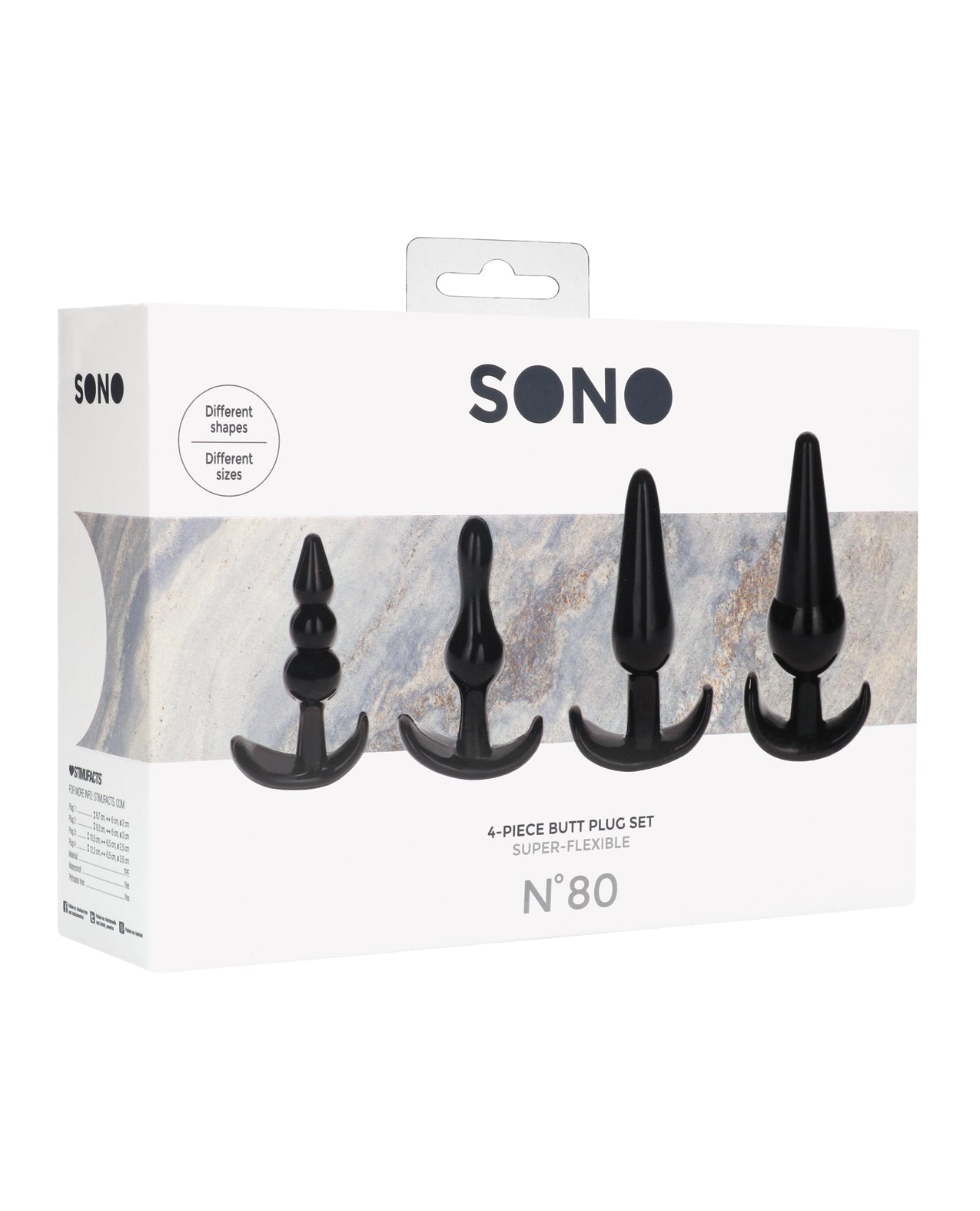 Shots America LLC SON080BLK Sono No. 8 Butt Plug, Black, TPE, Set of 4