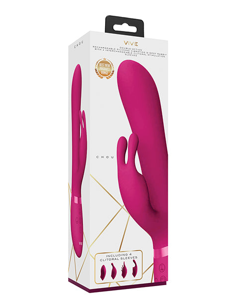 Shots Vive Chou G-Spot Rabbit Vibrator, Pink – Dual Motors & 4 Sleeves