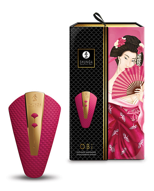 Shunga Obi Intimate Massager, 10-Function Waterproof Silicone, Raspberry