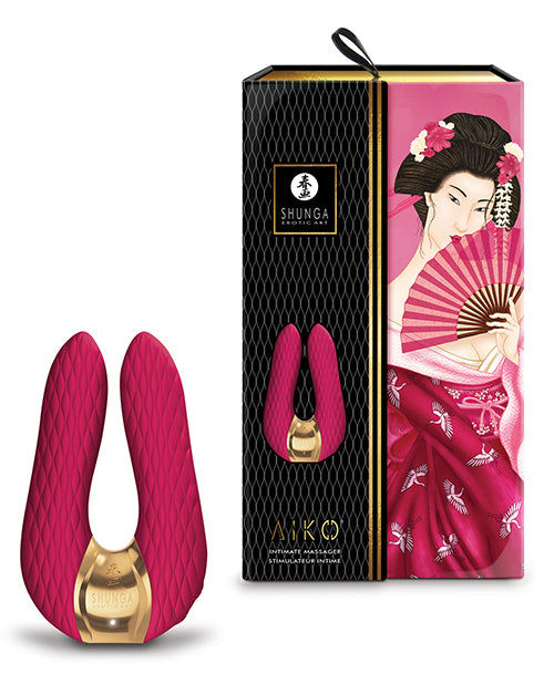 Shunga Aiko Dual-Motor Massager, 10 Vibration Modes, Raspberry Silicone