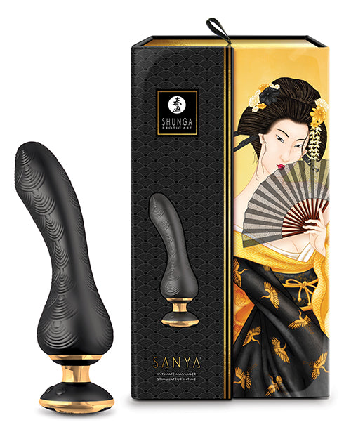 Shunga Sanya Intimate Massager, 10-Function USB Rechargeable, Black Silicone