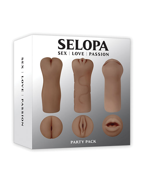 Evolved SL-MS-3496-2 Selopa Party Pack Strokers, 3-Pack TPE, Brown