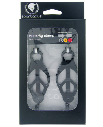 Spartacus SPF-53 Black Butterfly Style Nipple Clamps w/Chain, Metal