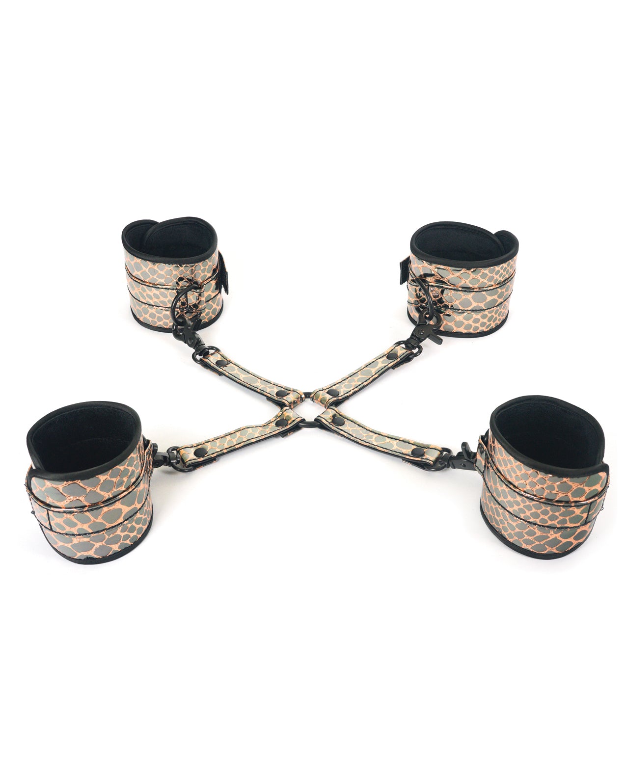 Spartacus Faux Leather Wrist & Ankle Restraints with Hog Tie, Gold