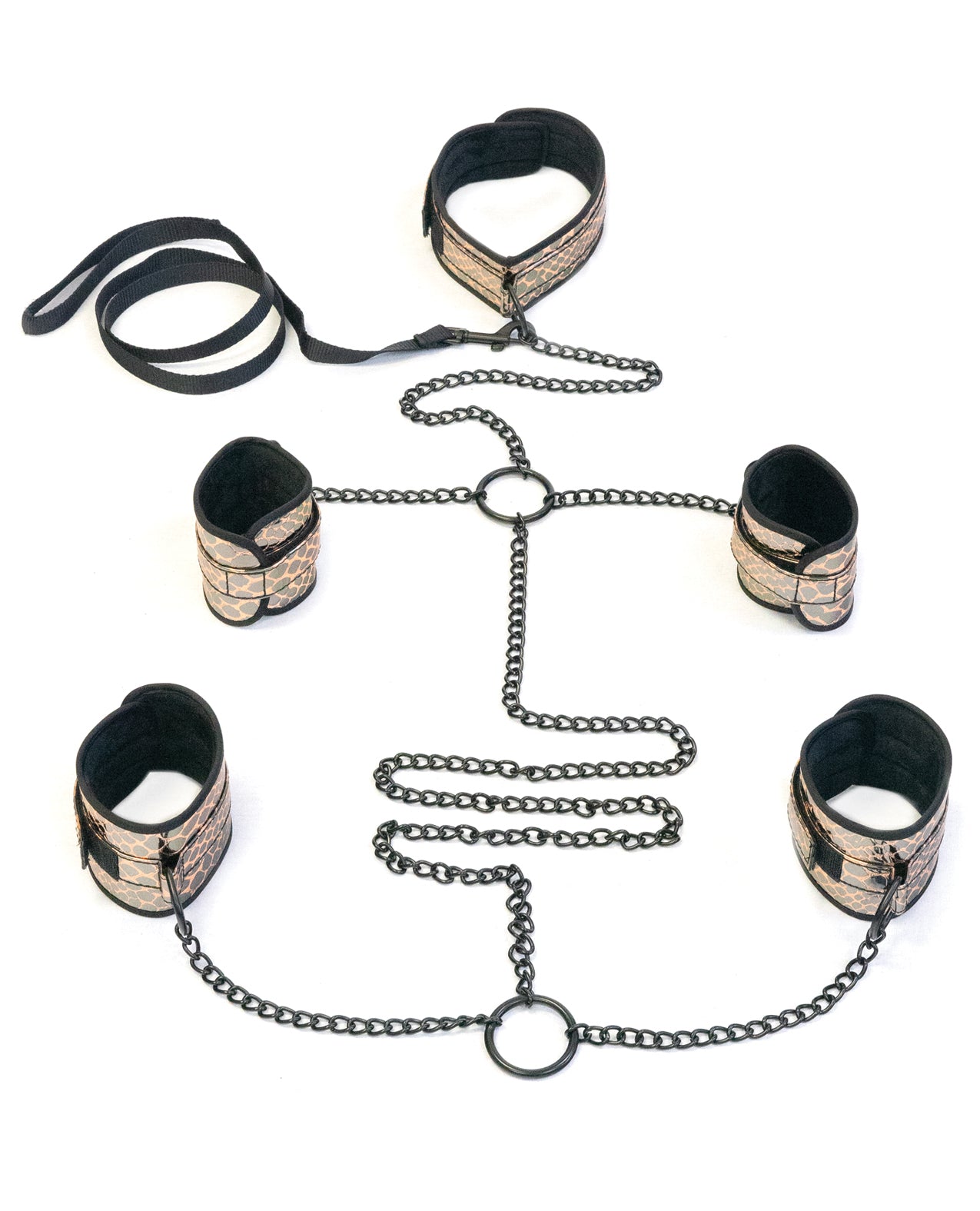Spartacus Faux Leather Collar to Wrist & Ankle Restraints Bondage Kit w/ Leash