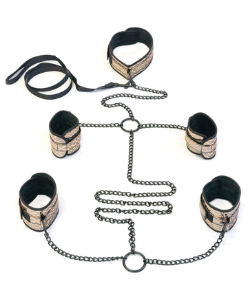 Spartacus Faux Leather Collar to Wrist & Ankle Restraints Bondage Kit w/ Leash