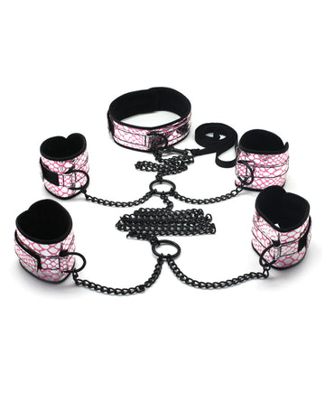 Spartacus Faux Leather Collar to Wrist & Ankle Restraints Bondage Kit with Leash