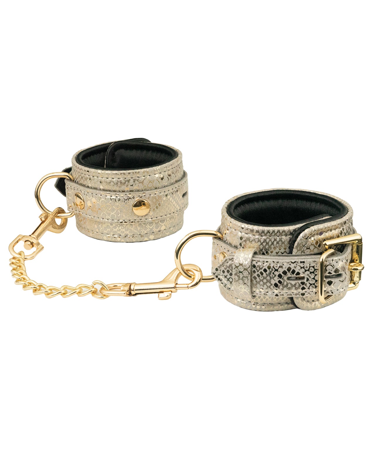 Spartacus White Snake Print Wrist Restraints, Lambskin Lined, Nickel-Free