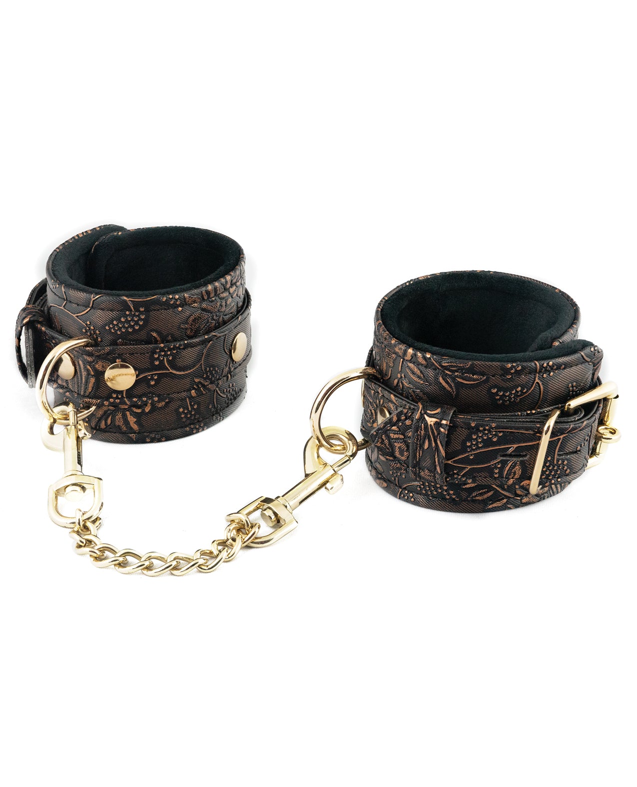 Spartacus Faux Fur Lining Wrist Restraints, Brown Floral Print
