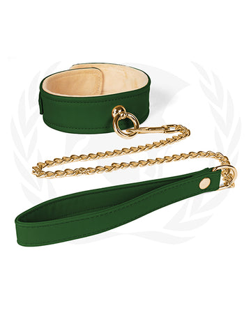 Spartacus SPU-503GR Plush Lined PU Collar & Chained Leash, Green