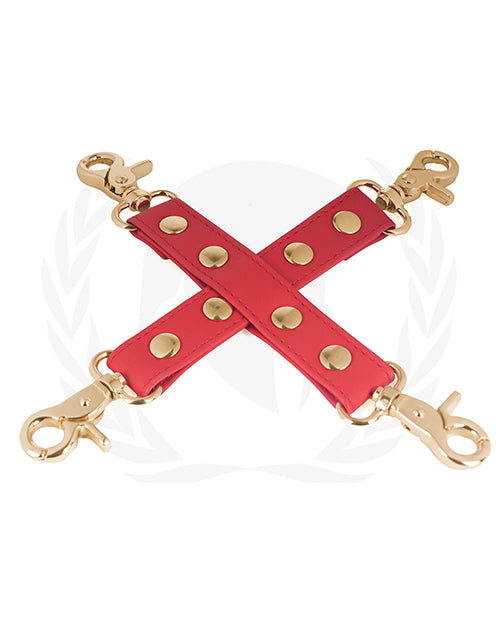 Spartacus PU Hog Tie, Red, with Gold Hardware
