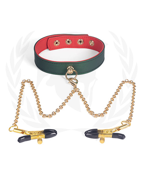 Spartacus PU Collar with Nipple Clamps, Green – American-Made