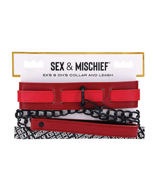 Sportsheets Ex's & Oh's Collar & Leash, Red/Black, Adjustable