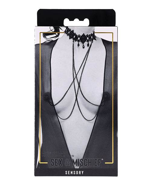 Sportsheets International SS10104 Lace Collar with Nipple Ties, Black Gemstones