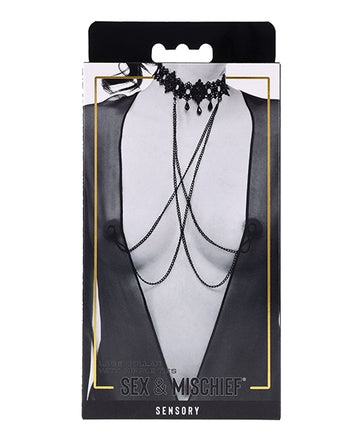 Sportsheets International SS10104 Lace Collar with Nipple Ties, Black Gemstones