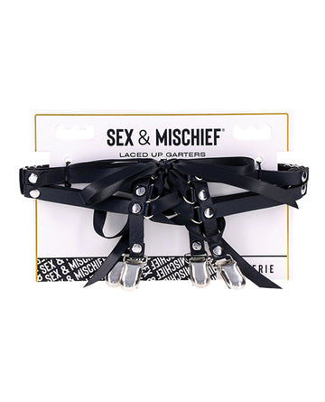 Sportsheets International SS10113 Laced Up Garters, Lace-up, Black, Faux Leather